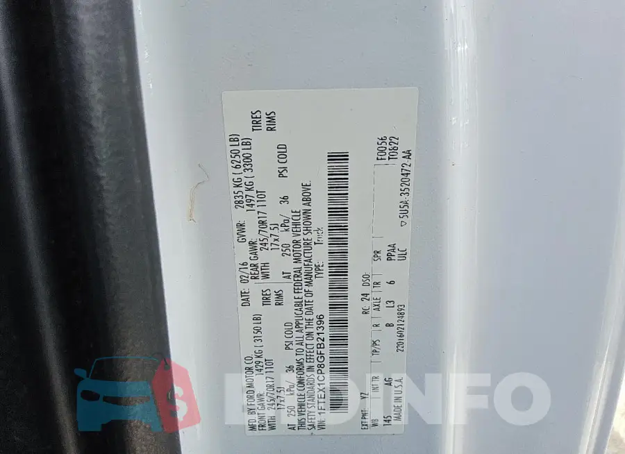 1FTEX1CP8GFB21396 Photo# 12