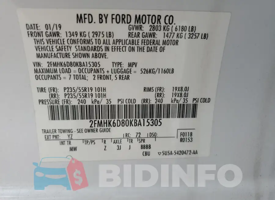 2FMHK6D80KBA15305 Photo# 13
