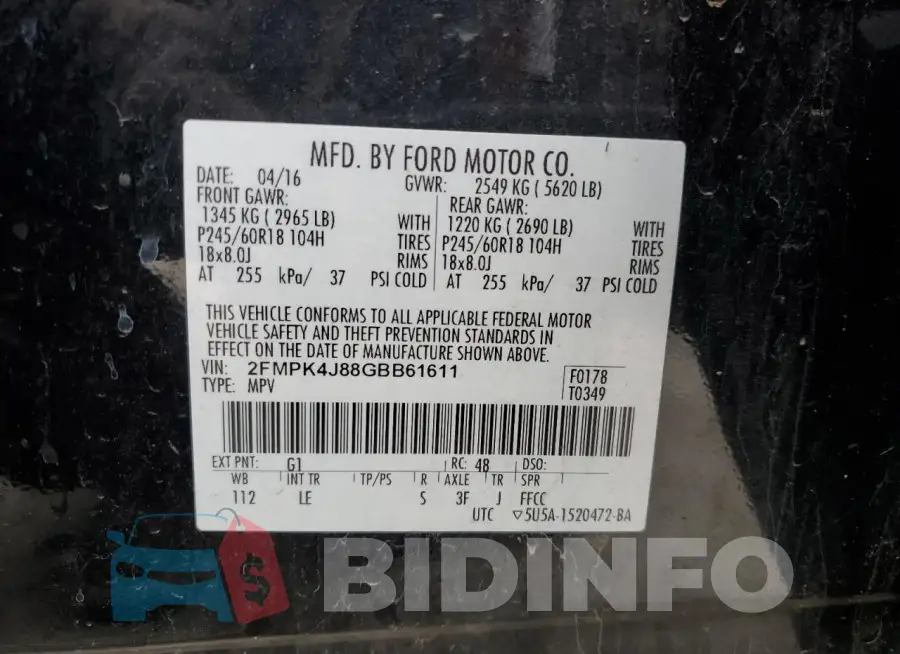 2FMPK4J88GBB61611 Photo# 13