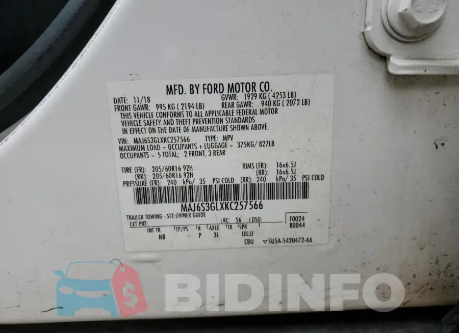 MAJ6S3GLXKC257566 Photo# 12