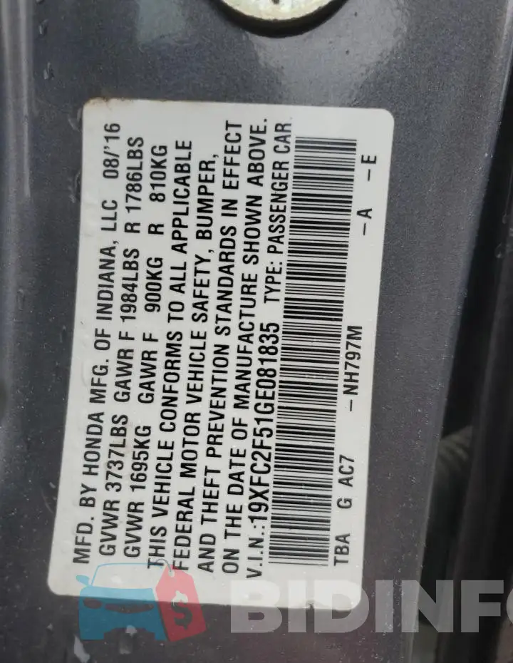 19XFC2F51GE081835 Photo# 12