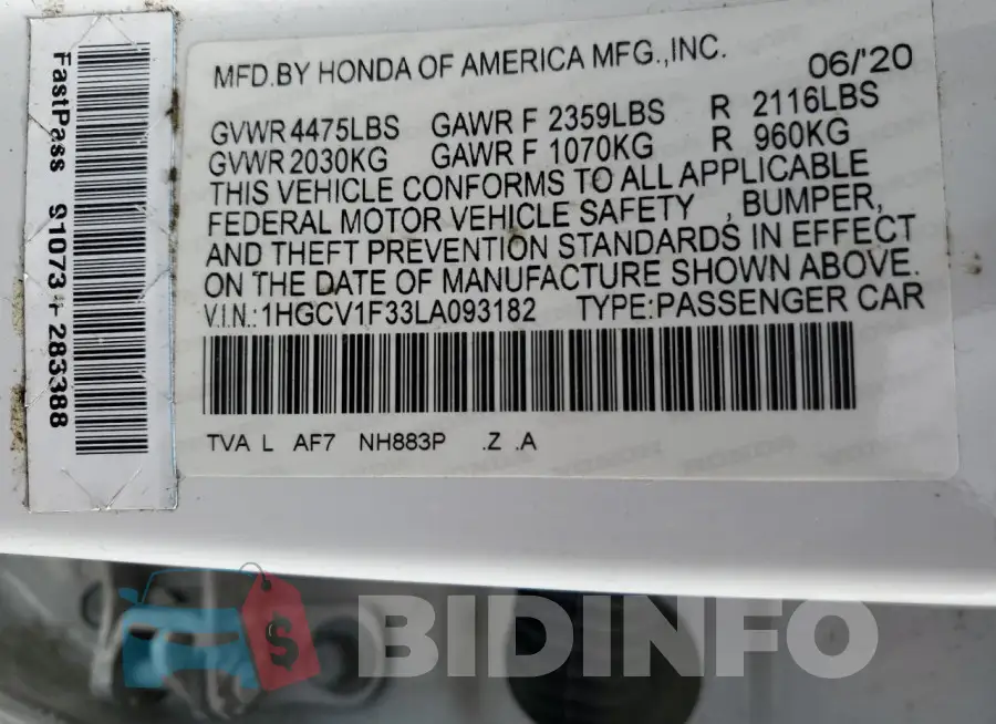 1HGCV1F33LA093182 Photo# 12