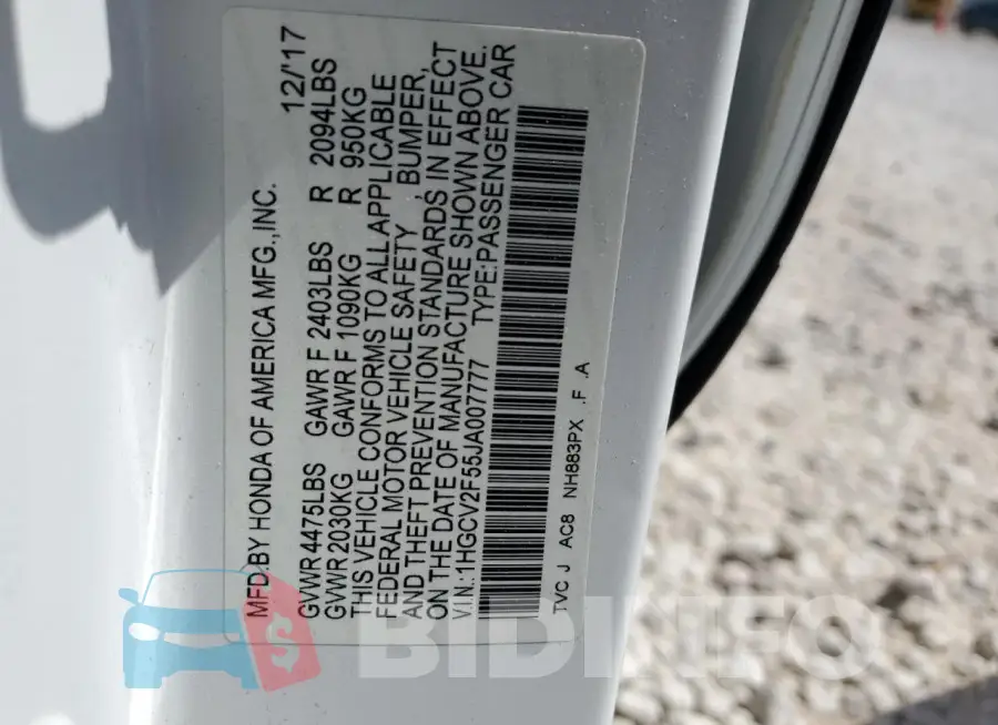 1HGCV2F55JA007777 Photo# 12