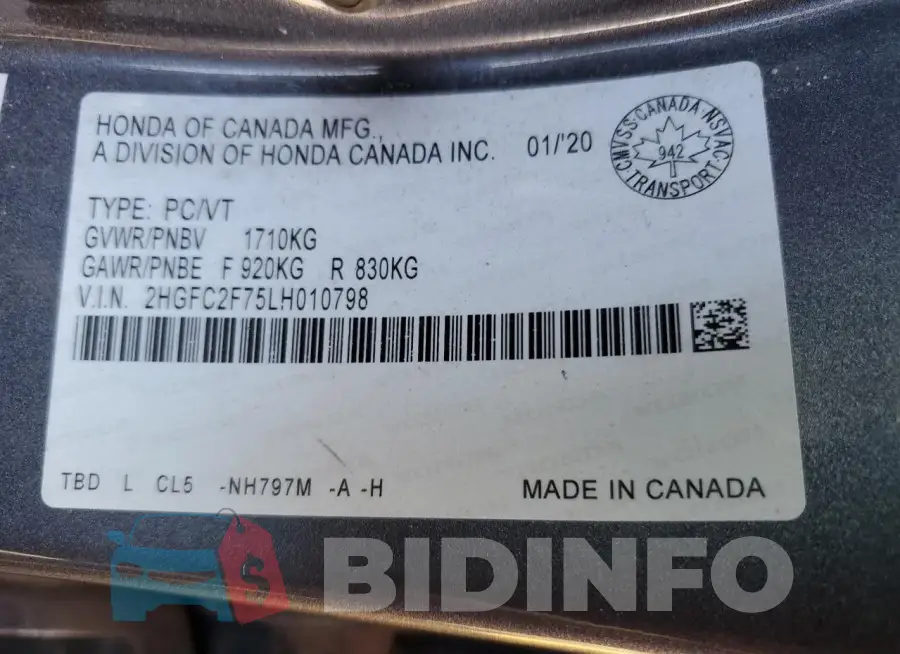 2HGFC2F75LH010798 Photo# 12