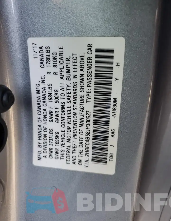 2HGFC4B58JH300627 Photo# 12