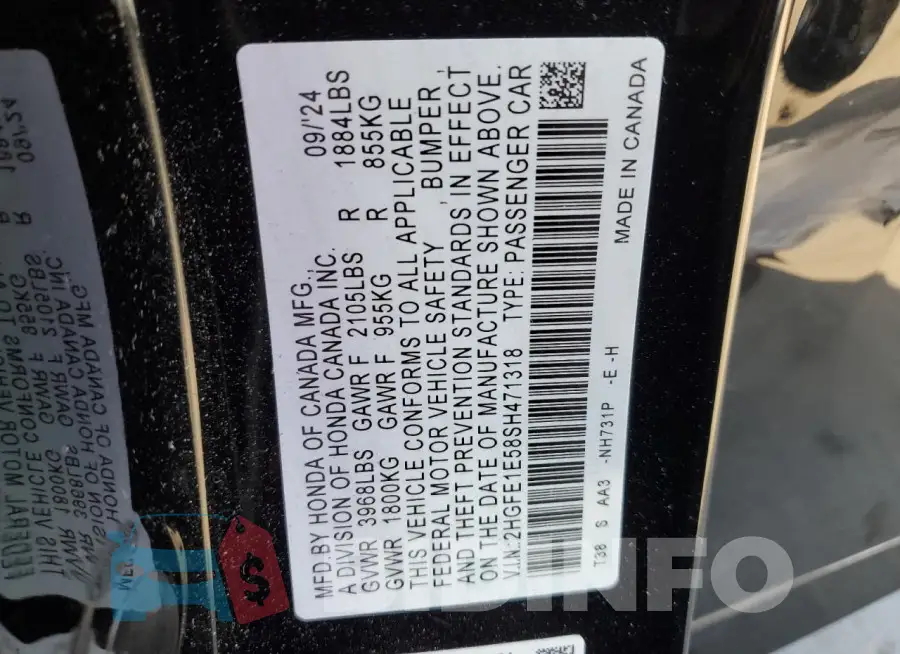 2HGFE1E58SH471318 Photo# 12