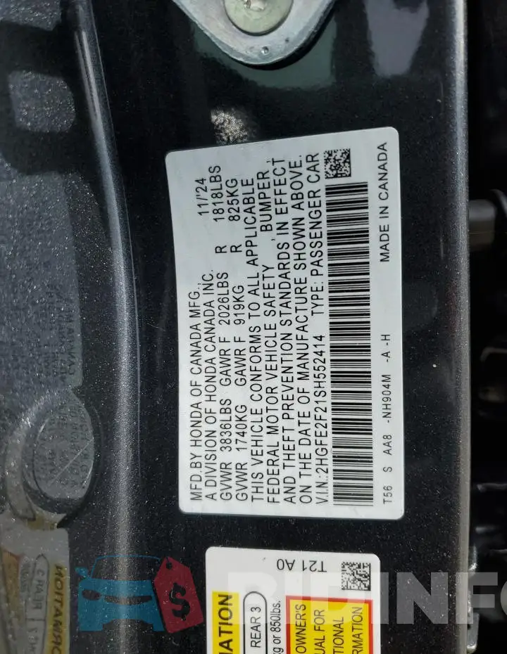 2HGFE2F21SH552414 Photo# 12