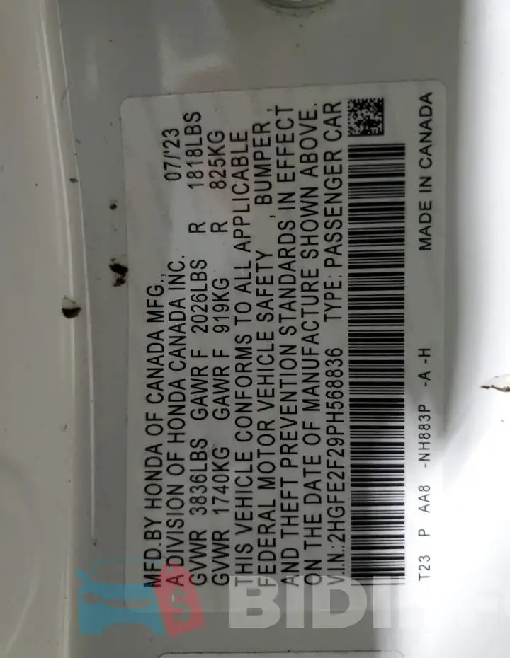 2HGFE2F29PH568836 Photo# 12