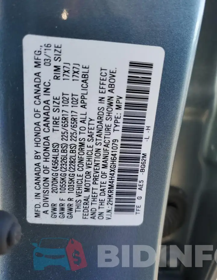 2HKRM4H4XGH641079 Photo# 12