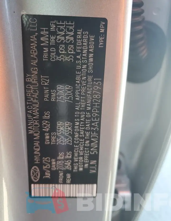 5NMJF3AE9PH287931 Photo# 14