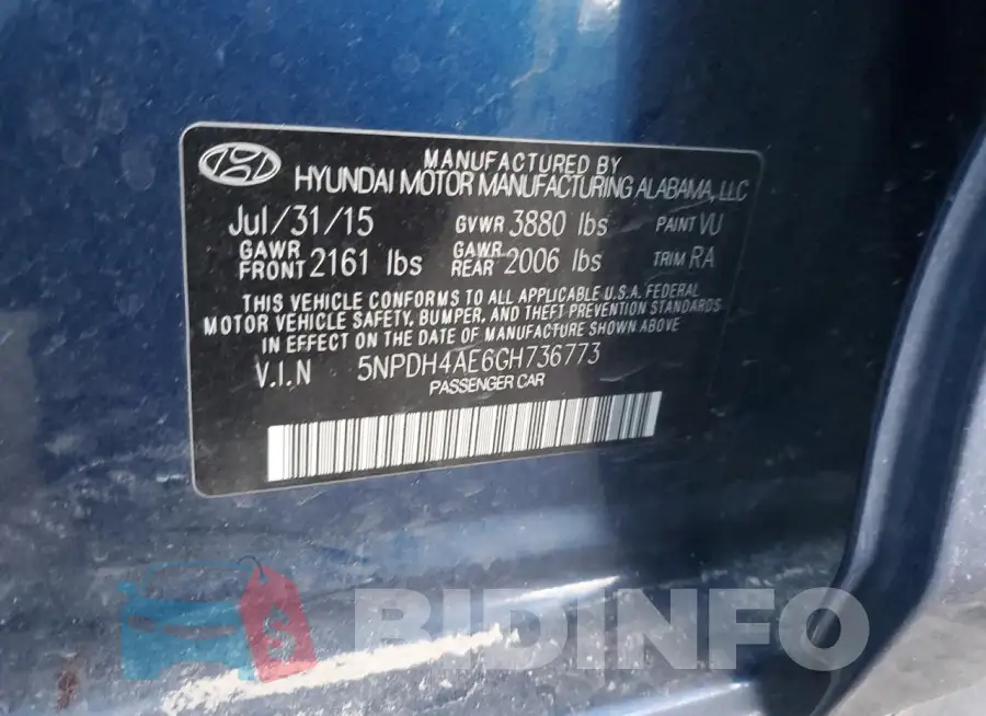 5NPDH4AE6GH736773 Photo# 12