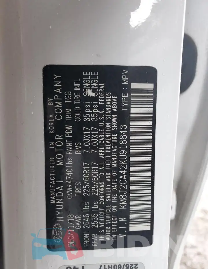 KM8J2CA42KU918843 Photo# 12