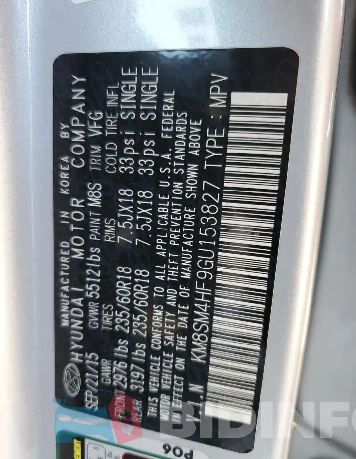 KM8SM4HF9GU153827 Photo# 14