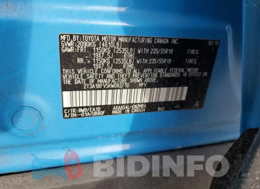 2T3A1RFV5KW083710 Photo# 12
