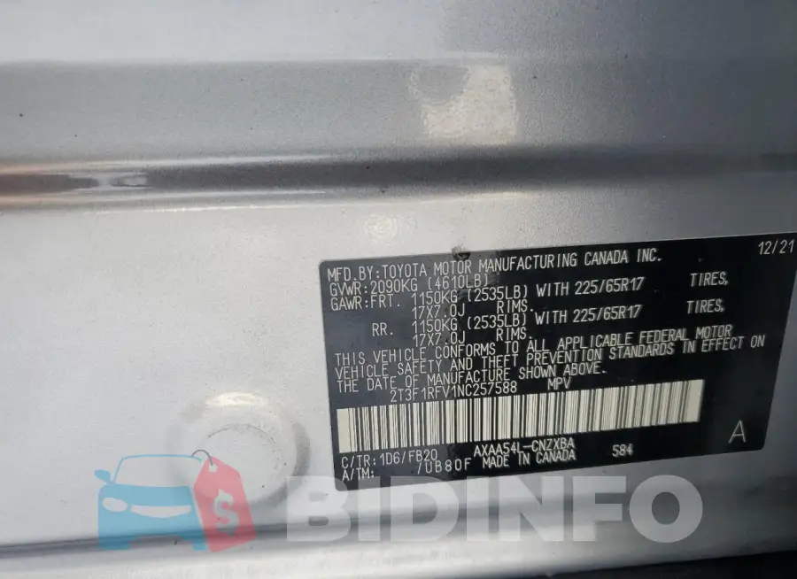 2T3F1RFV1NC257588 Photo# 13