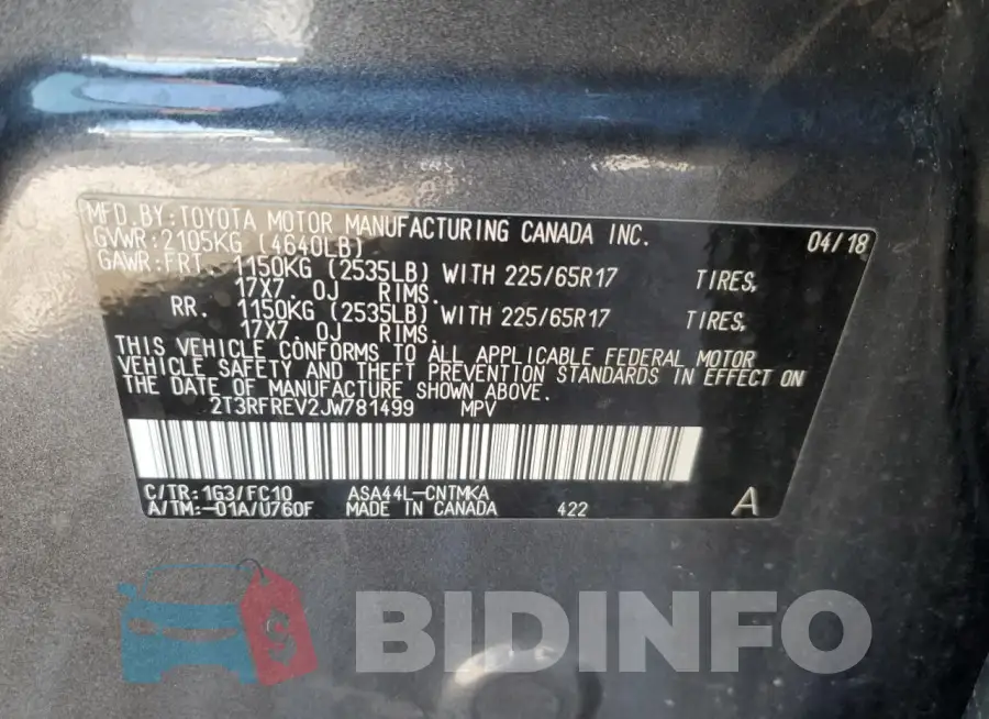 2T3RFREV2JW781499 Photo# 13