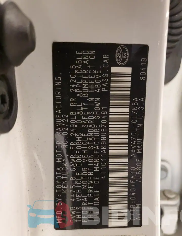 4T1C11AK9NU670481 Photo# 12