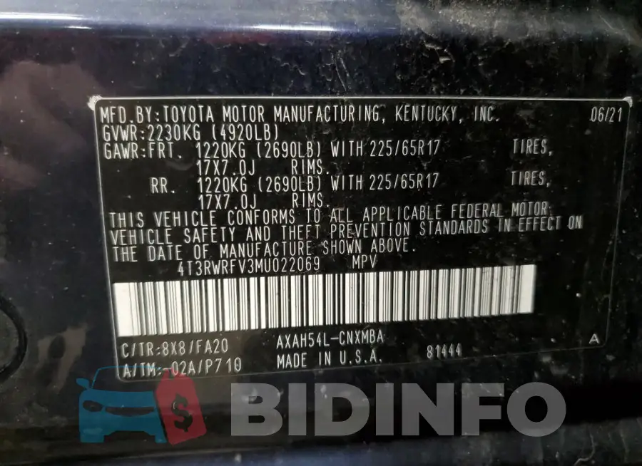 4T3RWRFV3MU022069 Photo# 14