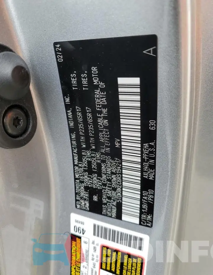 5TDKRKEC6RS194217 Photo# 13