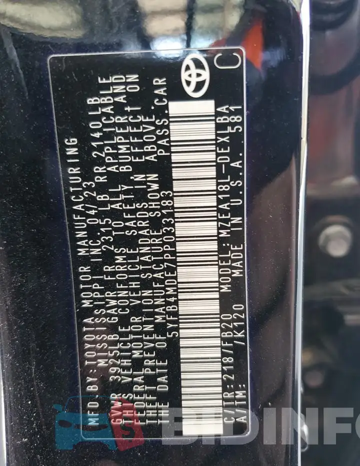 5YFB4MDE7PP033183 Photo# 12