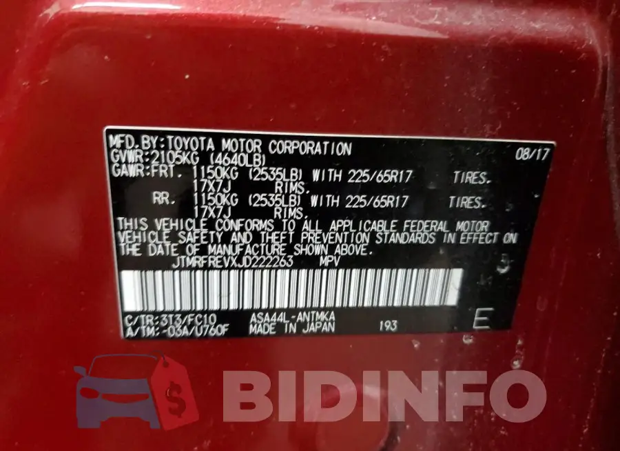JTMRFREVXJD222263 Photo# 13