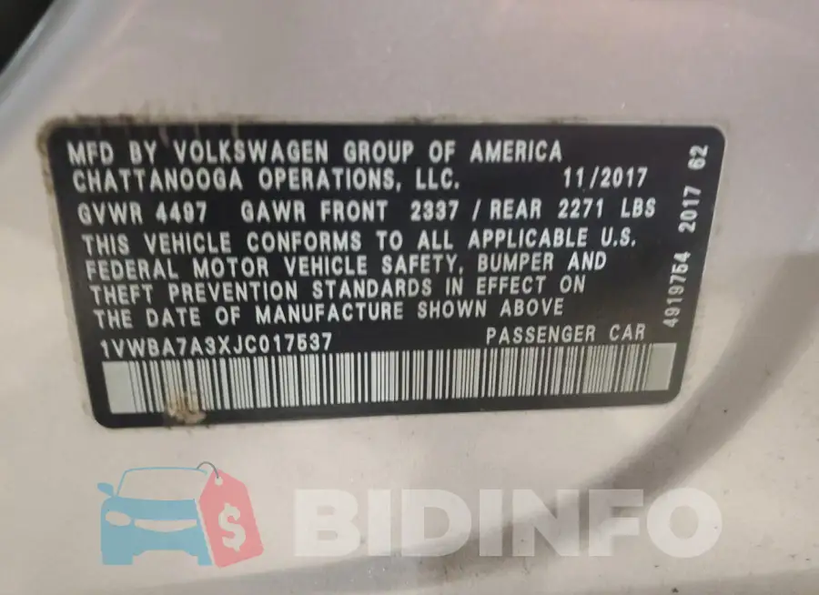 1VWBA7A3XJC017537 Photo# 12
