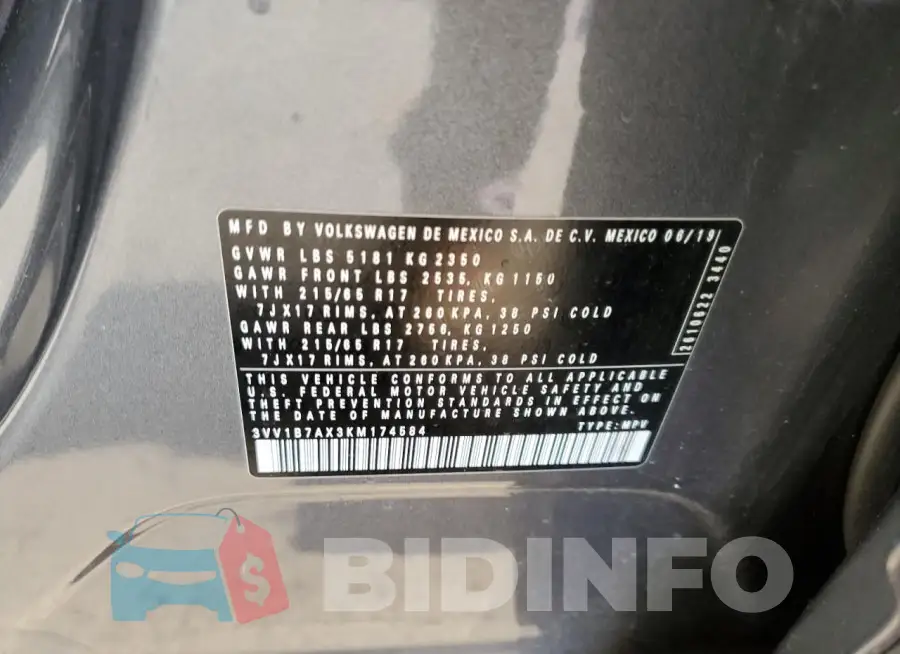 3VV1B7AX3KM174584 Photo# 12