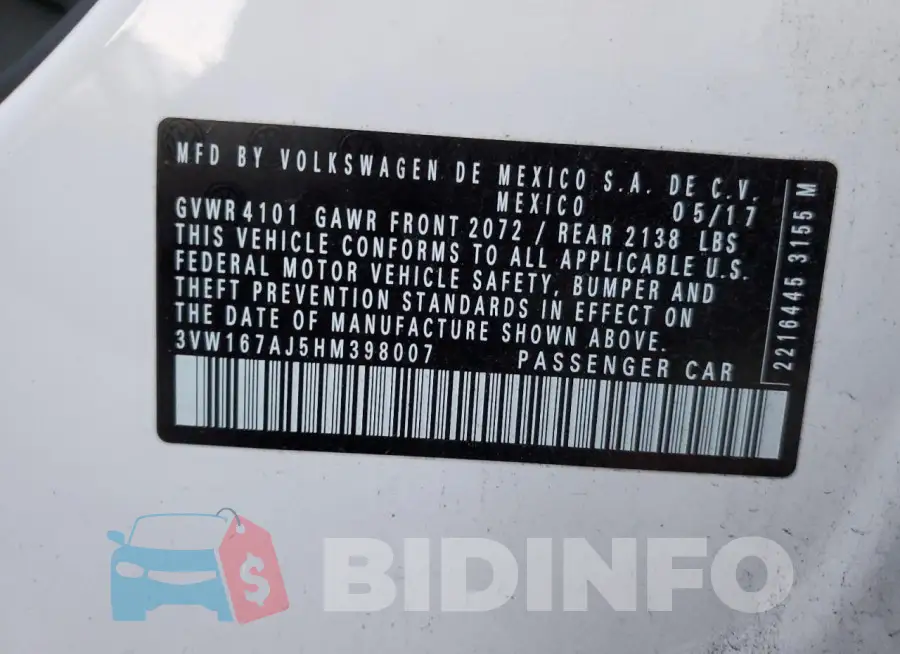 3VW167AJ5HM398007 Photo# 13