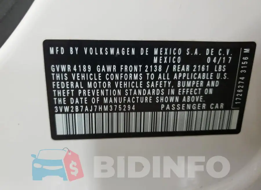 3VW2B7AJ7HM375294 Photo# 13