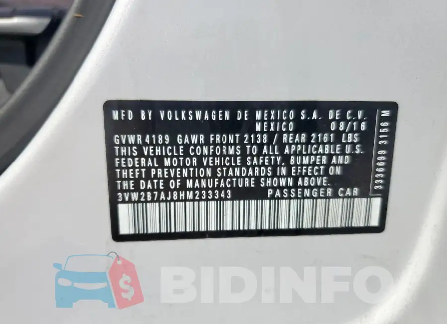 3VW2B7AJ8HM233343 Photo# 13