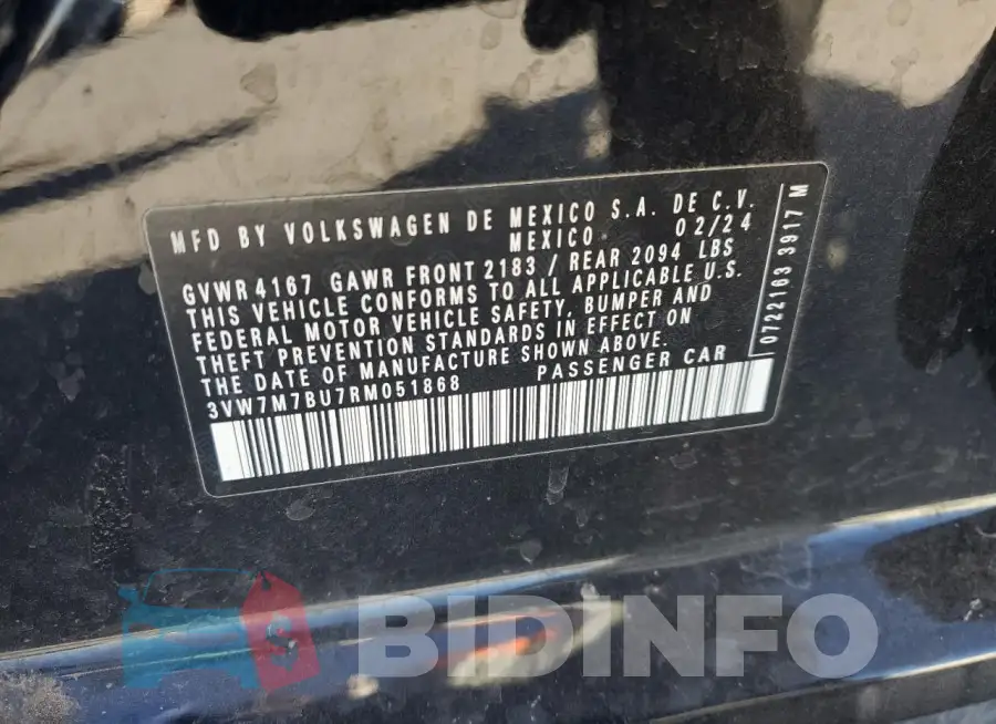 3VW7M7BU7RM051868 Photo# 12
