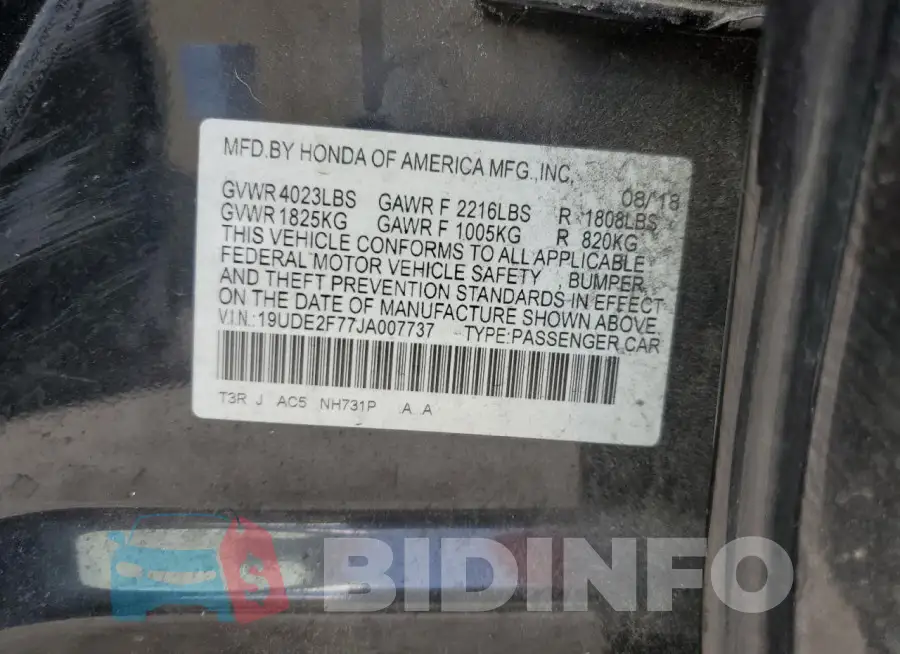 19UDE2F77JA007737 Photo# 13