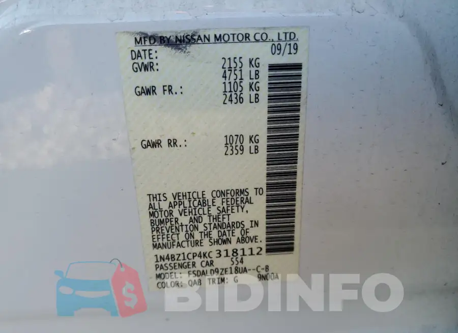 1N4BZ1CP4KC318112 Photo# 12