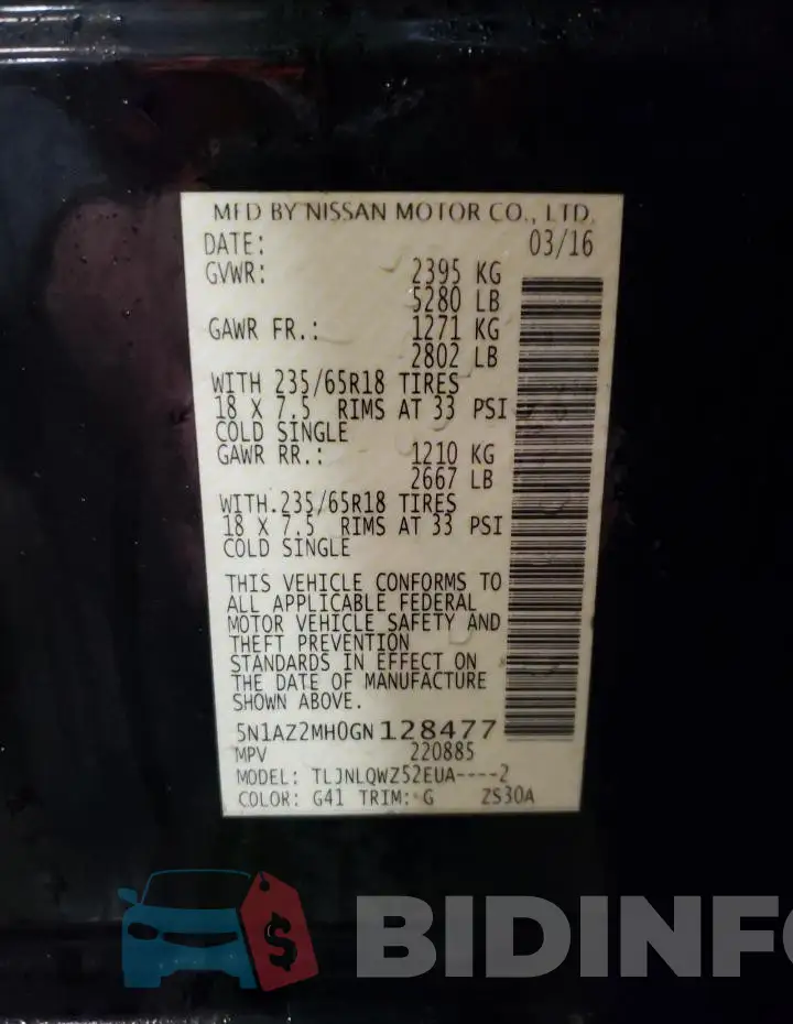 5N1AZ2MH0GN128477 Photo# 13