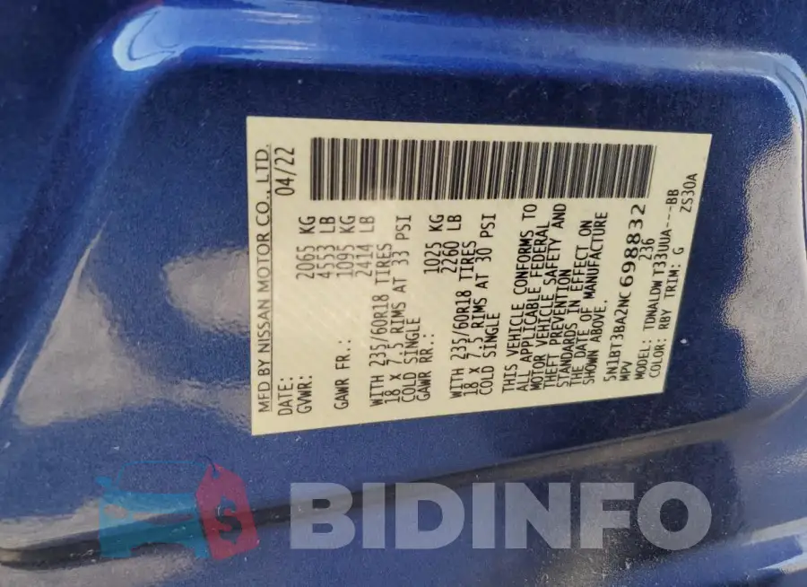 5N1BT3BA2NC698832 Photo# 14