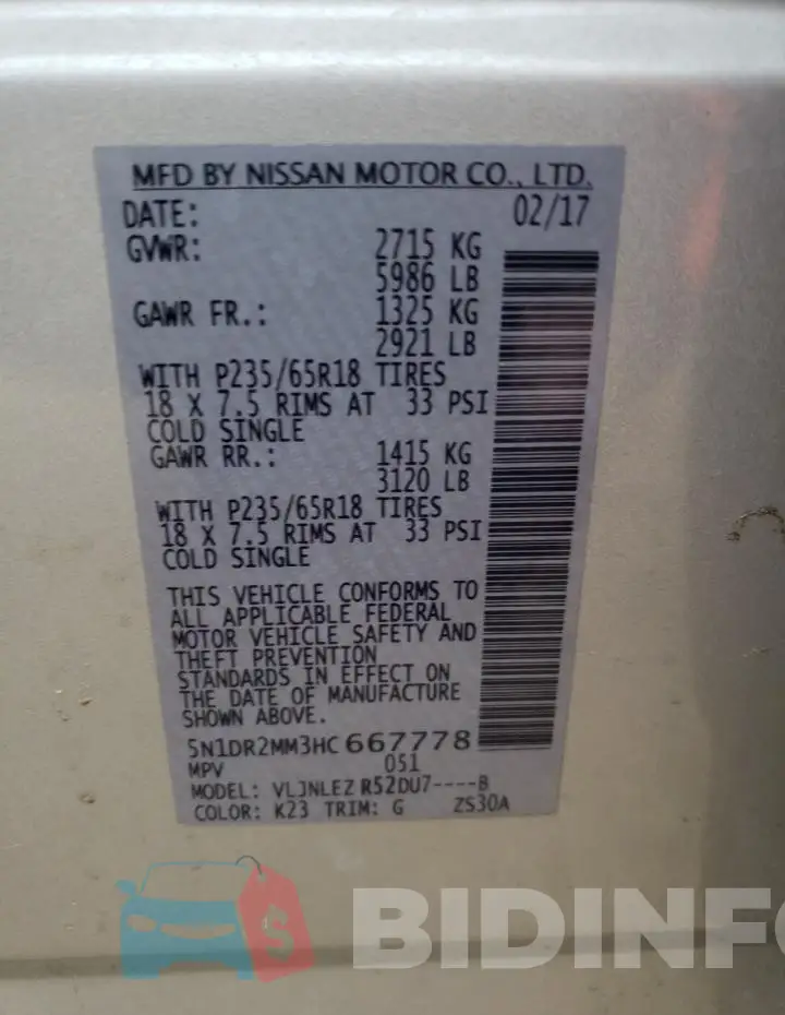 5N1DR2MM3HC667778 Photo# 13