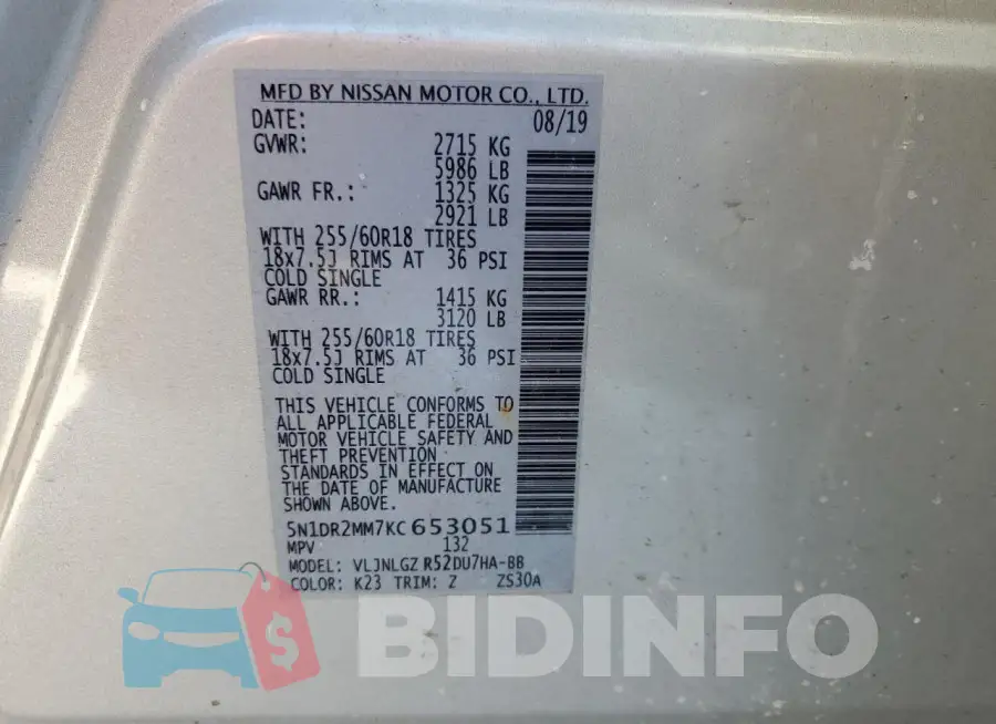 5N1DR2MM7KC653051 Photo# 14
