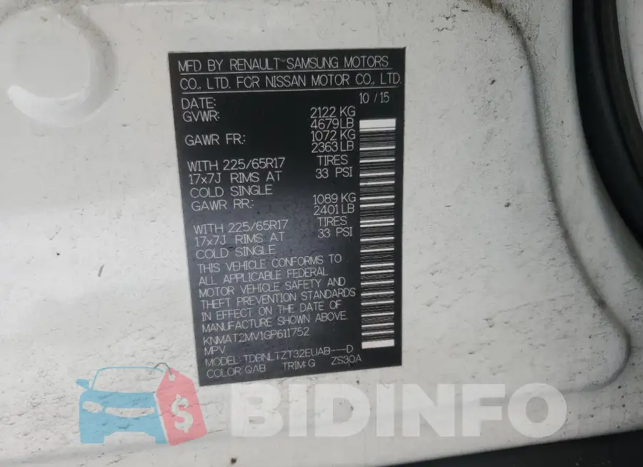 KNMAT2MV1GP611752 Photo# 12