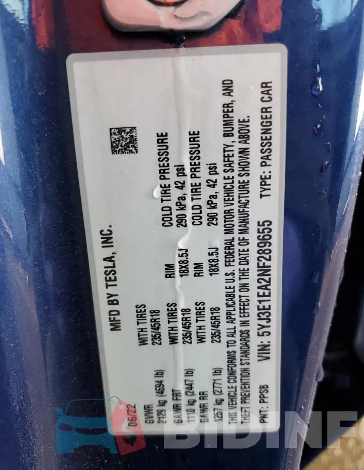 5YJ3E1EA2NF289655 Photo# 13