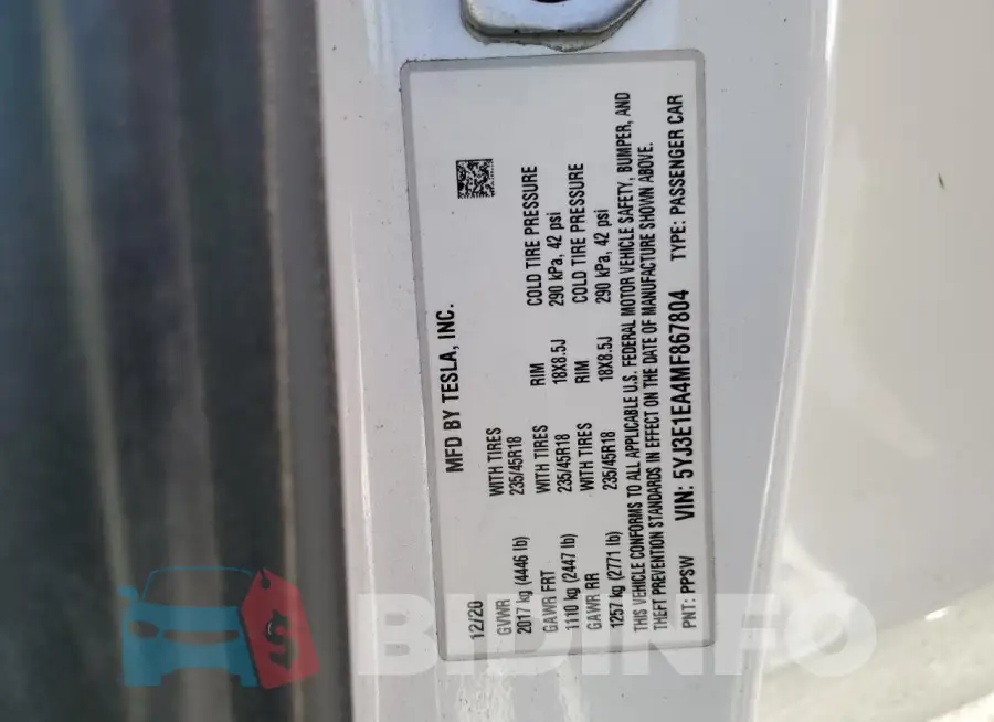 5YJ3E1EA4MF867804 Photo# 13