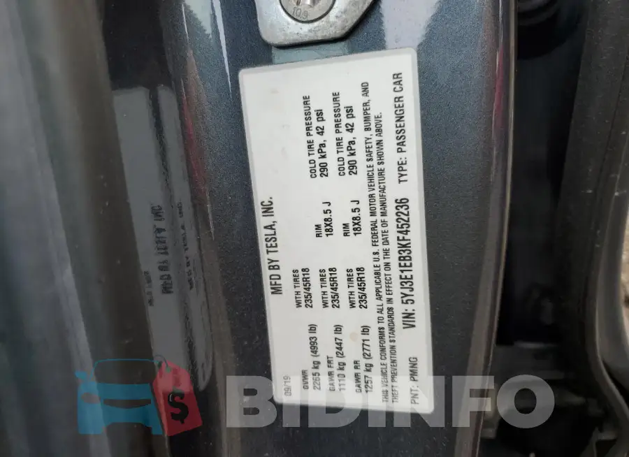 5YJ3E1EB3KF452236 Photo# 13