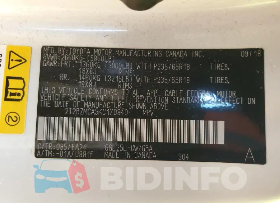 2T2BZMCA5KC170840 Photo# 14