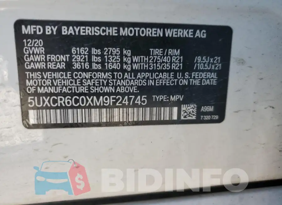 5UXCR6C0XM9F24745 Photo# 13