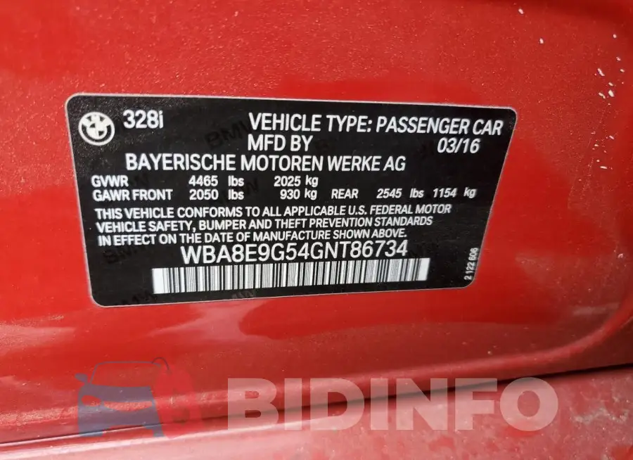 WBA8E9G54GNT86734 Photo# 13