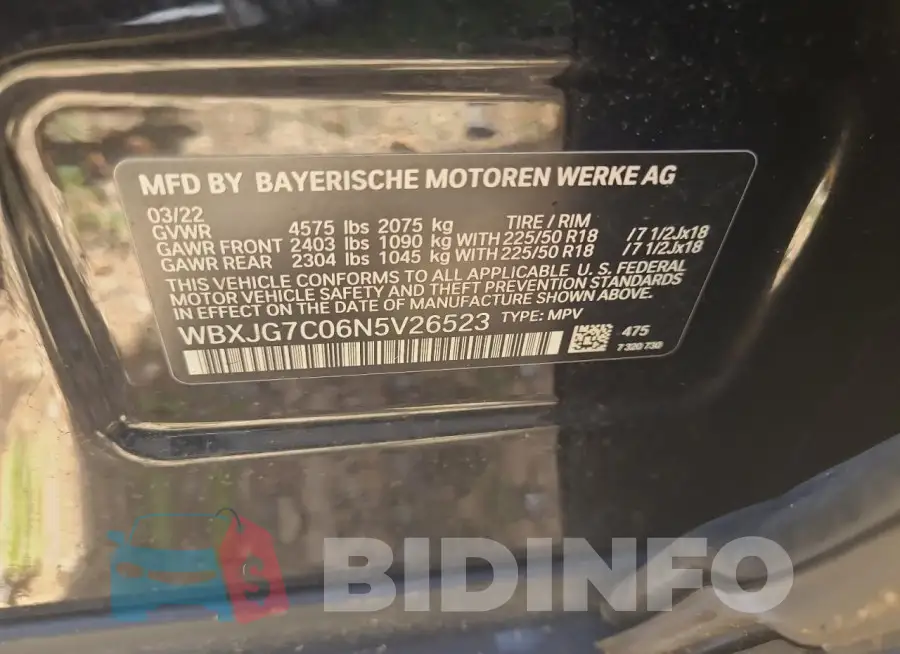 WBXJG7C06N5V26523 Photo# 14