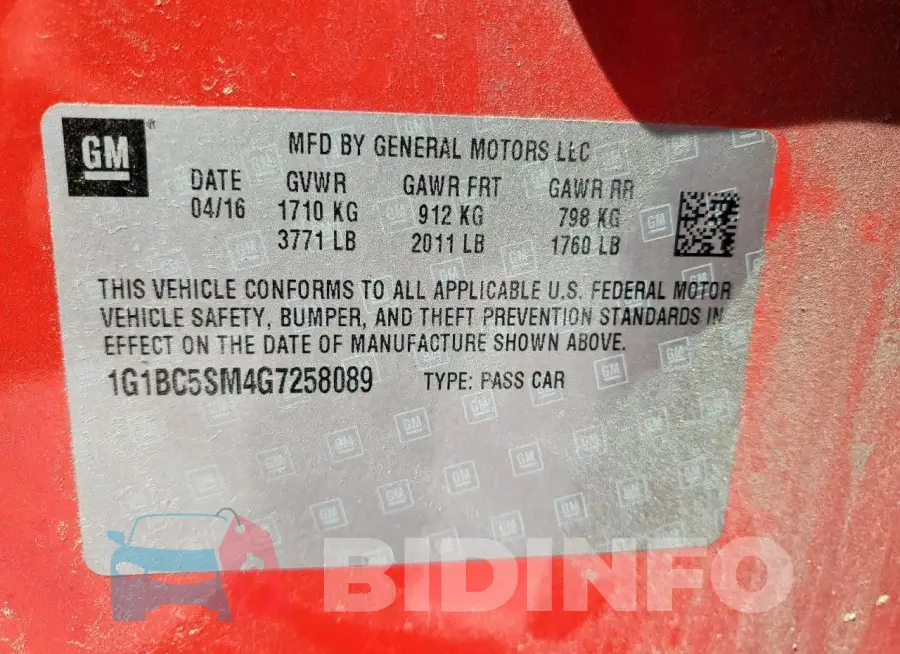 1G1BC5SM4G7258089 Photo# 12