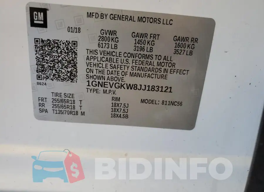1GNEVGKW8JJ183121 Photo# 14