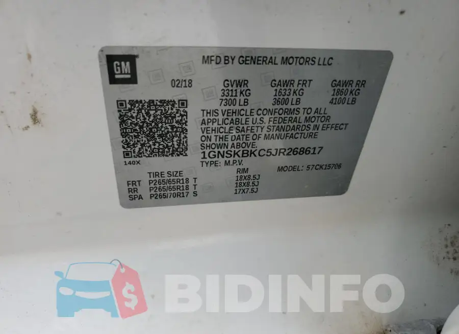 1GNSKBKC5JR268617 Photo# 13