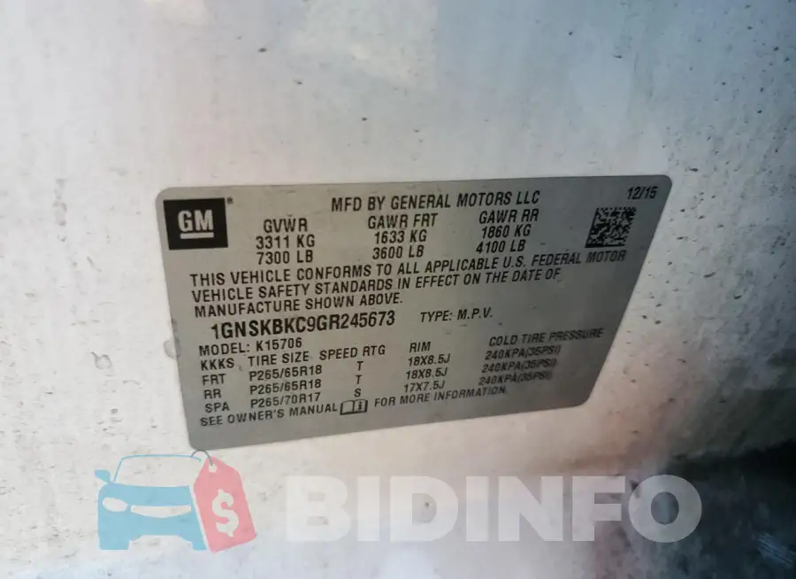 1GNSKBKC9GR245673 Photo# 13