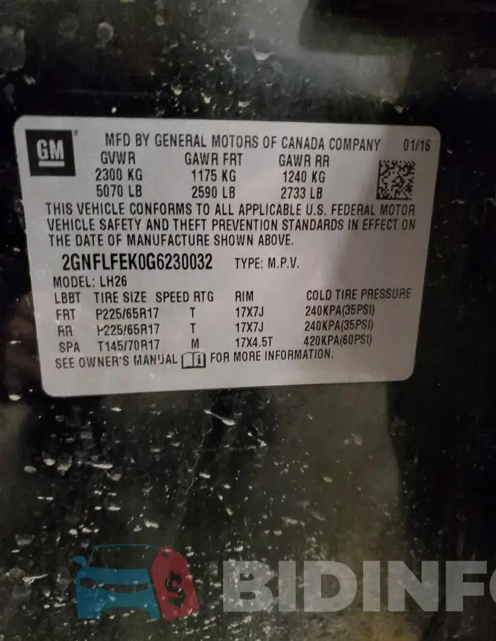 2GNFLFEK0G6230032 Photo# 13